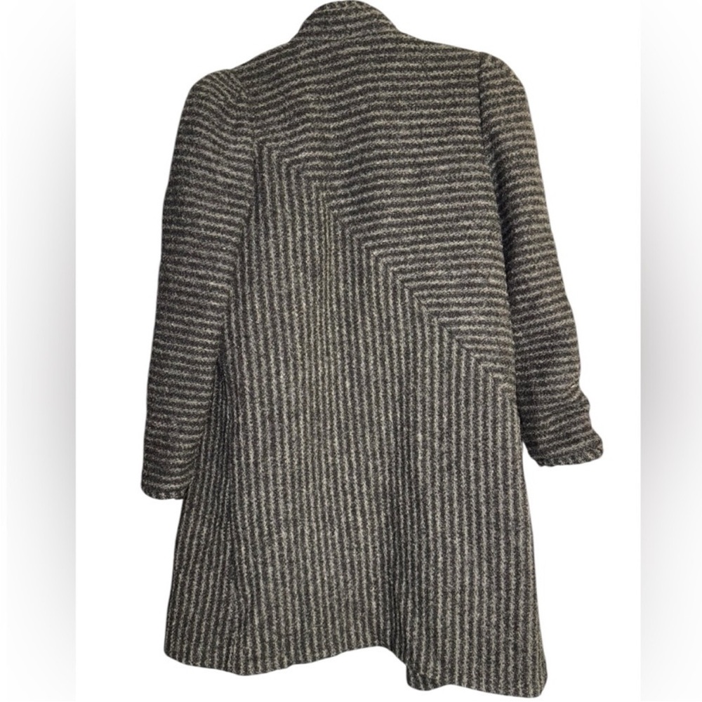 Vintage Portrait Striped Wool Coat Gray Black High Neck Made in USA - Picture 3 of 6